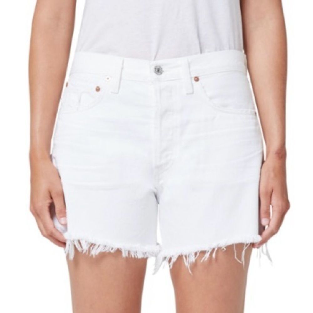 Citizens Of Humanity Annabelle White Denim Shorts Zip High Waist Distressed 25